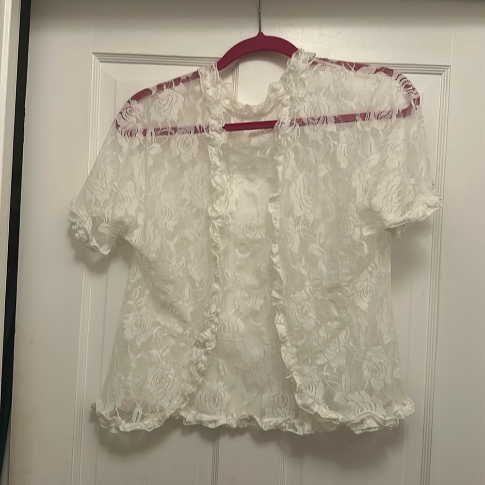 White Lace Open Bolero Short Duster (XL) EUC